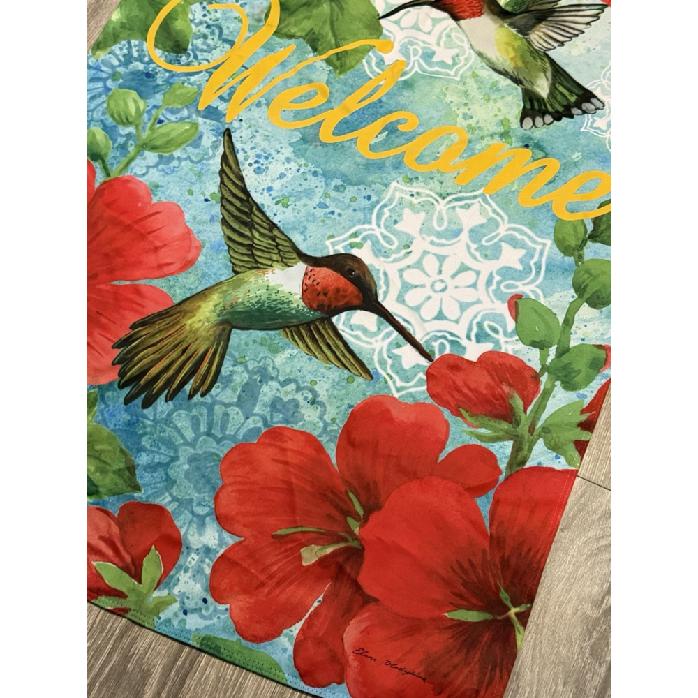 Elena Vladykina 2015 Hummingbird Flower Welcome House & Garden Flag 29x43 Fabric - Picture 5 of 7